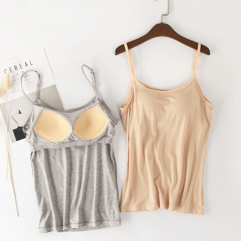 Новинка 2020 модал цельный женский летний джемпер майка на бретельках бюстгальтер