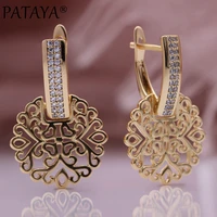 pataya new hot round hollow drop earrings 585 rose gold metal long earring for women luxury natural zircon trend fashion jewelry