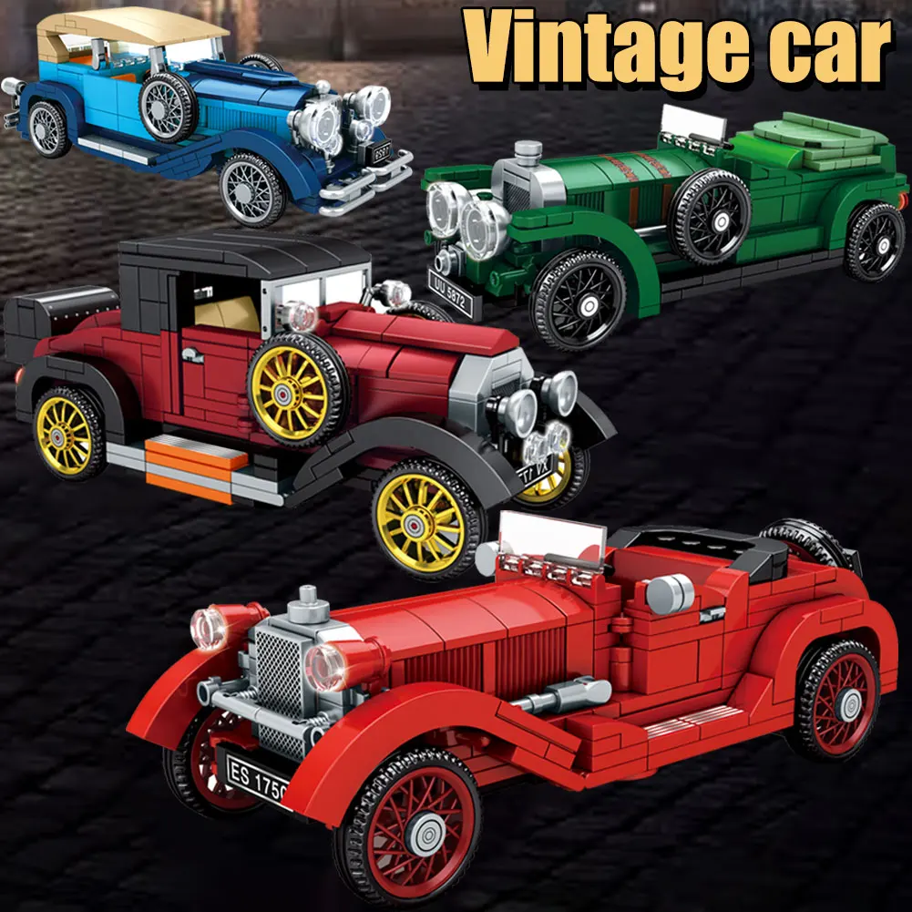 

BZDA Creativity Car Classic Vintage Vehicle Building Blocks Moc Creator Pull Back Cars Toy Model SEMBO Bricks For Kids Boys Toys