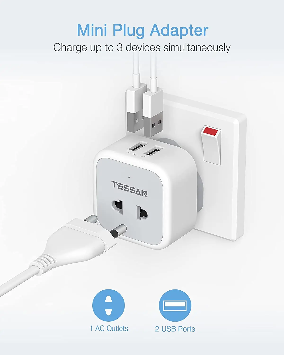 TESSAN 3 в 1 переходник для бритвы с 2 USB-портами 2-контактным до 3-контактным