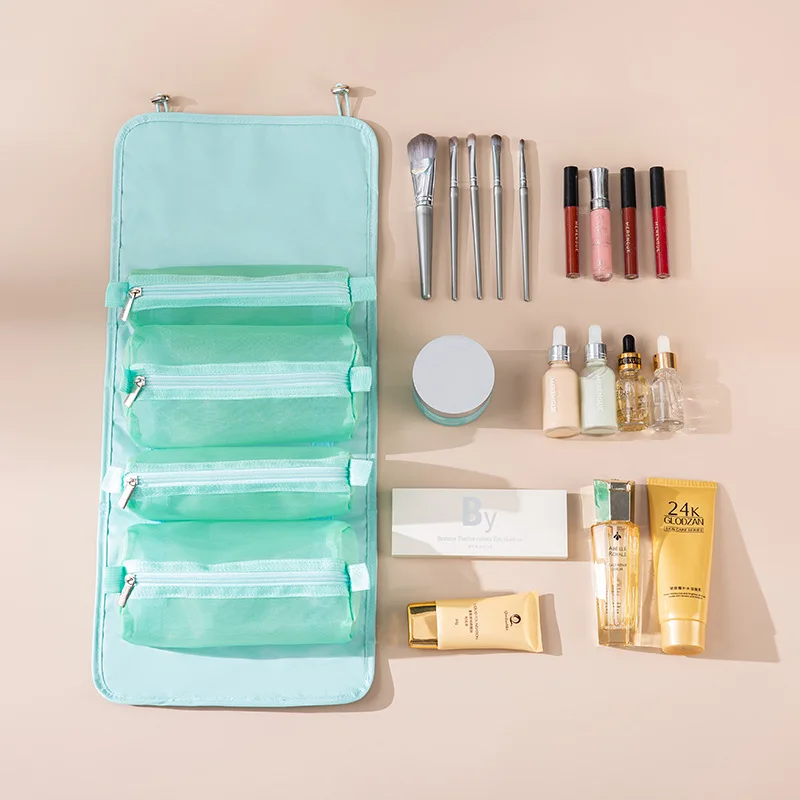 

Women Fold Cosmetic Bag with Large Capacity Makeup Brush Storage Bag Waterproof Compartment Travel Makeup Brush Protective Cover