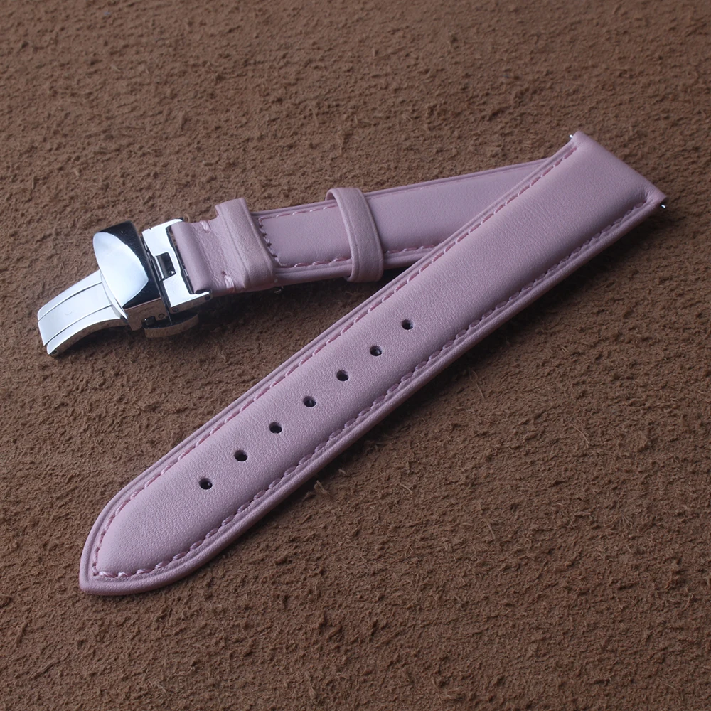 

Cowhide Watchbands 14mm 15mm 16mm 17mm 18mm 19mm 20mm Pink soft Women Men Genuine Leather Watch Band Strap Belt Butterfly clasp