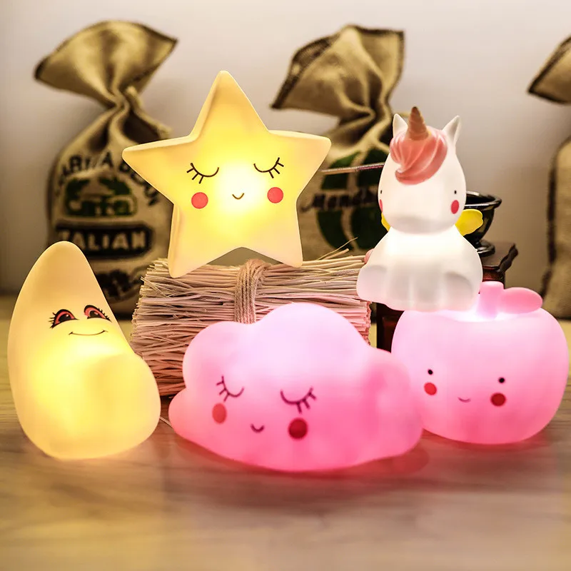 

LED Silicone Night Light Animal Star Moon Cloud Apple Unicorn Cartoon Lamp for Children Kids Baby Xmas Gift Bedroom Living Room