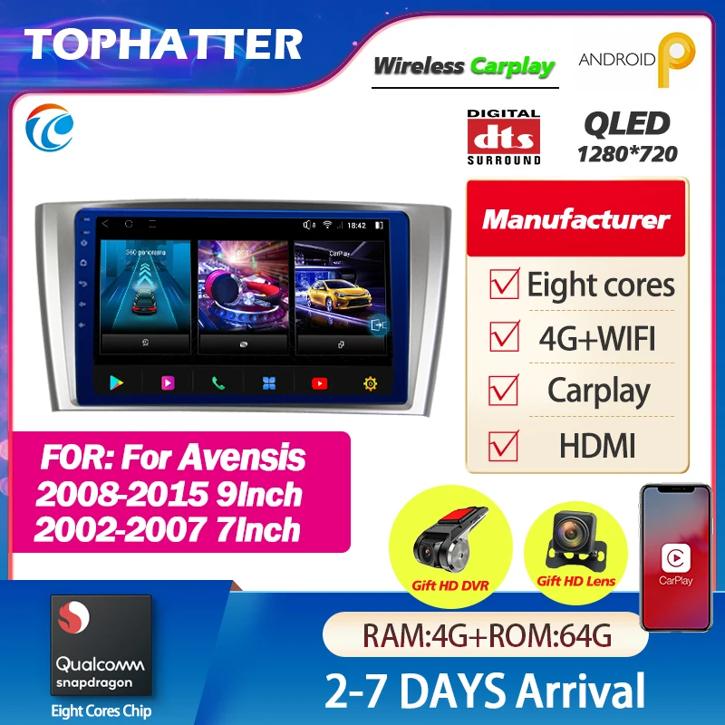 

TophatterG7 For Toyota Avensis 2008-2015 Auto Car Radio 1Din HD Android 9.0 10Inch Multimedia Player Support Mirror Link DVR OBD
