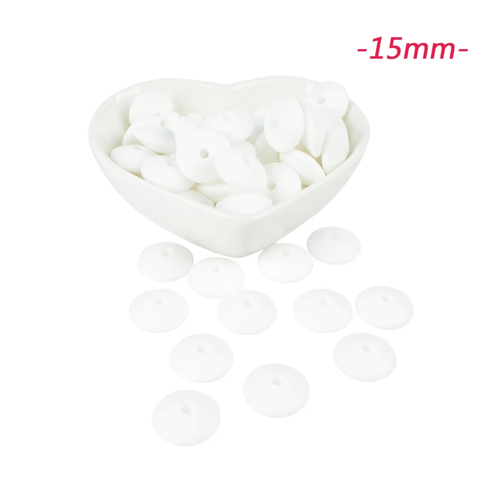 15mm snow LOFCA 100 шт. силиконовые бусины в форме чечевицы 12/15 мм Силиконовые Бусины россыпью детский прорезыватель BPA микроволновых печей DIY бусины для ожерелье-прорезыватель - Цвет: 15mm snow