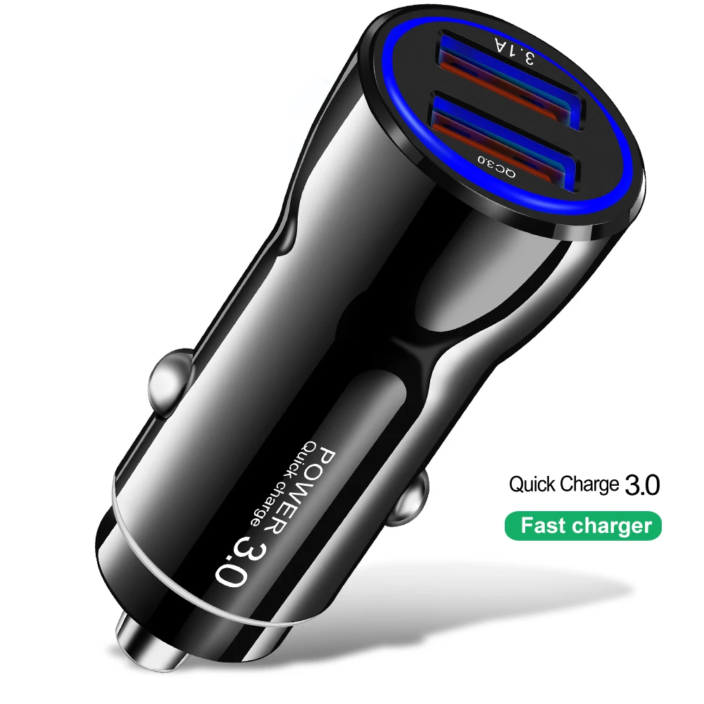 Автомобильное зарядное устройство Qc3.0 с двумя портами для iPhone 11 Samsung S8 быстрая