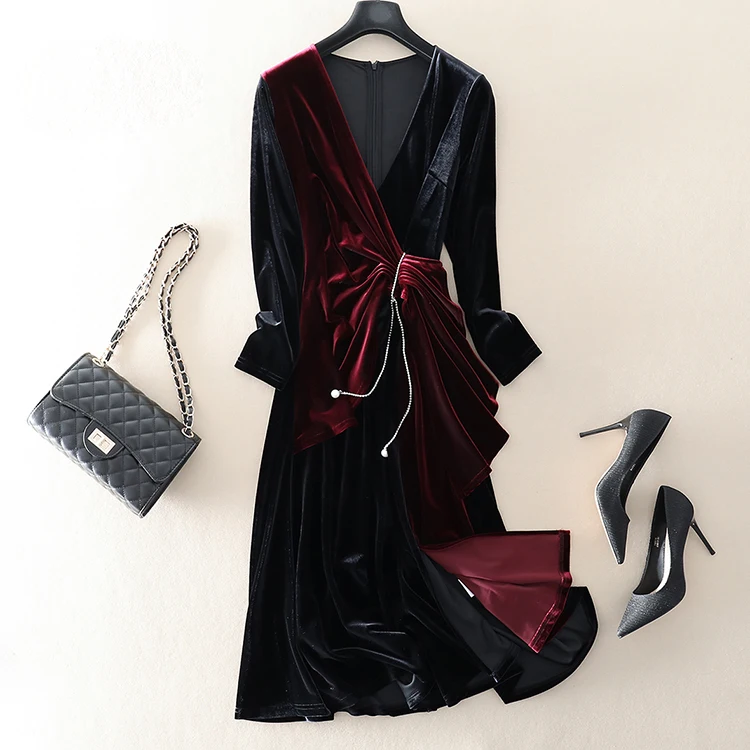 Высококачественное бархатное платье для женщин шелковое Смешанное с