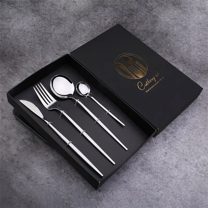 

4Pcs Stainless Steel Dinnerware Silverware Dinner Nordic Tableware Knife Fork Spoon Gift Set Dinner Knife Fork Spoons Kit