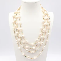 gg jewelry 18 4 strands freshwater white baroque pearl multi color cz chain necklace