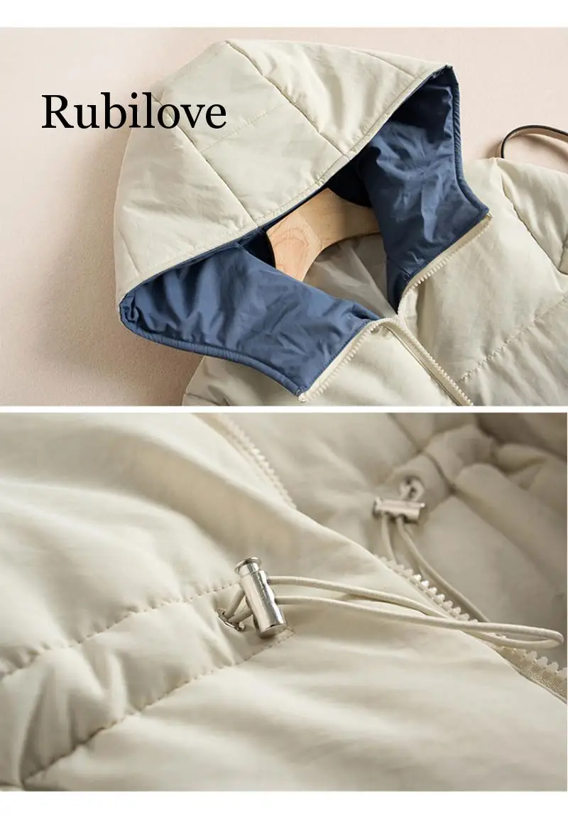 

Rubilove Down jacket pure color with thick down clothes hidden-interlocking hooded cotton-padded jacket