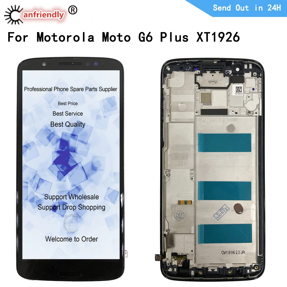 Pantalla LCD con marco para m&oacute;vil, montaje de digitalizador de pantalla t&aacute;ctil de 5,93 pulgadas para Motorola G6 Plus, Moto G6Plus, XT1926-0