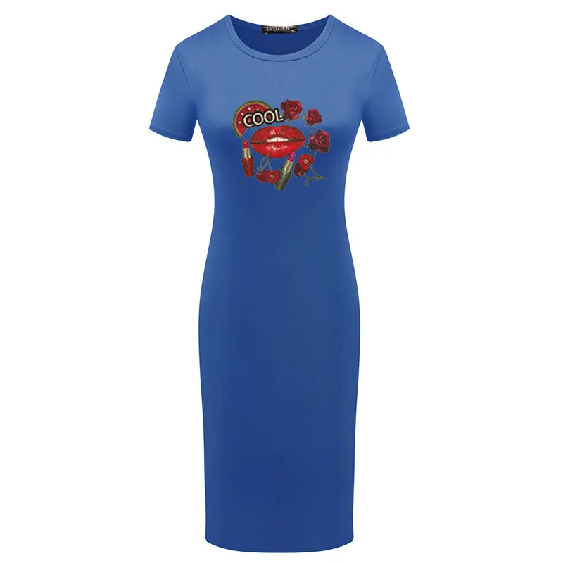 

Women Dress Cool Lips Print Bodycon Dresses Woman Sexy Short Sleeve Club Party Dress Ladies Solid Skinny Elegant Dress Summer