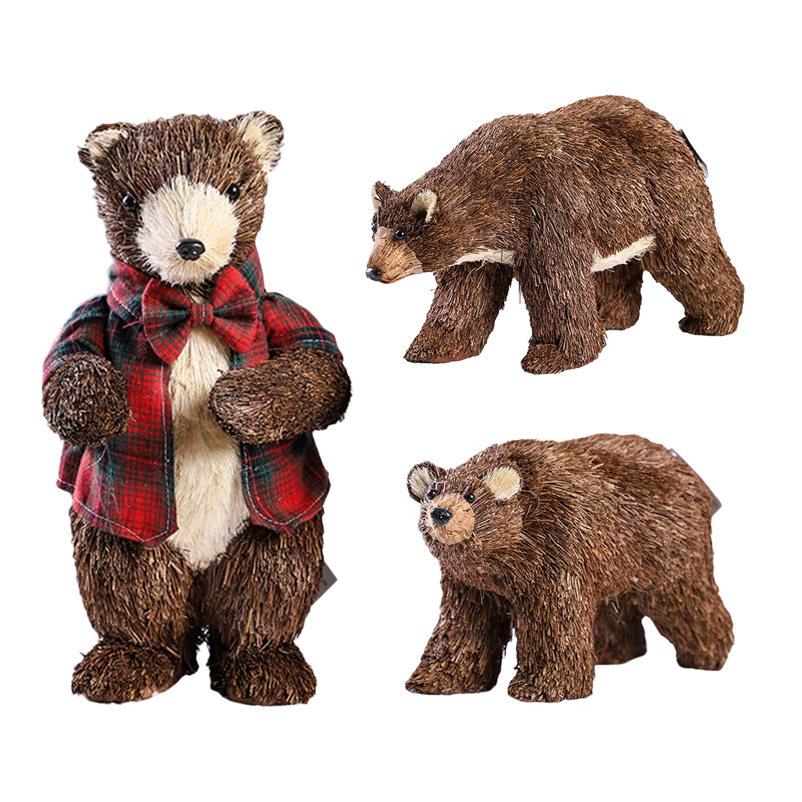 

Farooot Straw Bear Model Palm Grass Standing Animal Figurine Toy Desktop DIY Crafts Ornament Home Decoration
