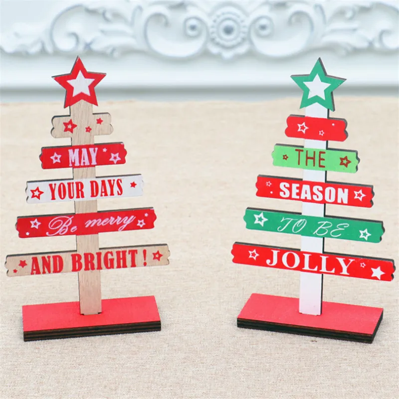 

2022 Happy New Year Decor Wooden DIY Mini English Christmas Tree Christmas Gift Christmas Tree Decoration Navidad Decoration