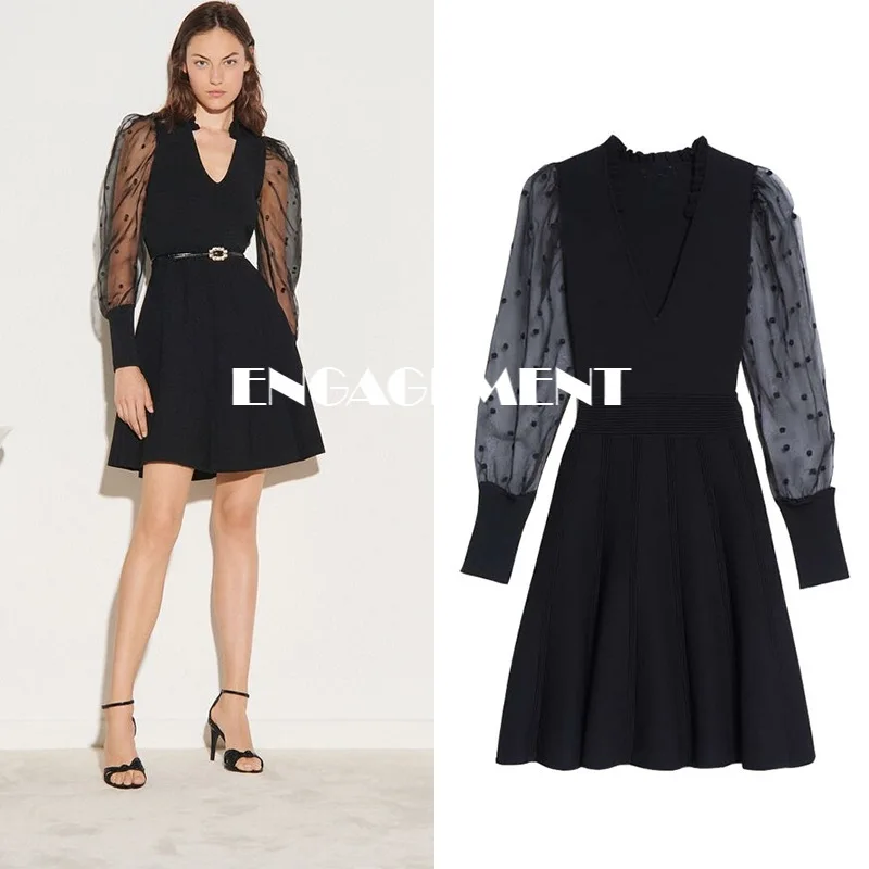 

ENGAGEMENT Sandrock Women's Spring Knitted V-neck Autumn Majeth Skirt Wind Bottoming Inner Dress