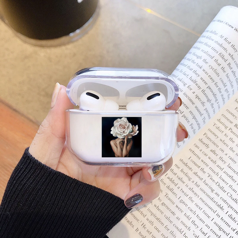 Чехол в стиле ретро с изображением цветов и иллюстраций для Airpods Pro прозрачный