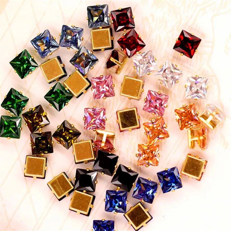 Flatback пришивка клей на квадратной форме коготь циркона Хрустальное стекло Стразы