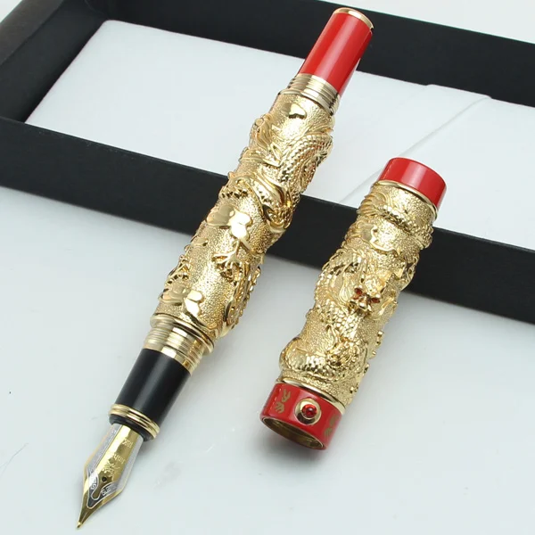 002 JINHAO, золотистая, серебряная, коричневая перьевая ручка "Два дракона, играющие с жемчужиной", резная, без подарочной коробки - Цвет: 002