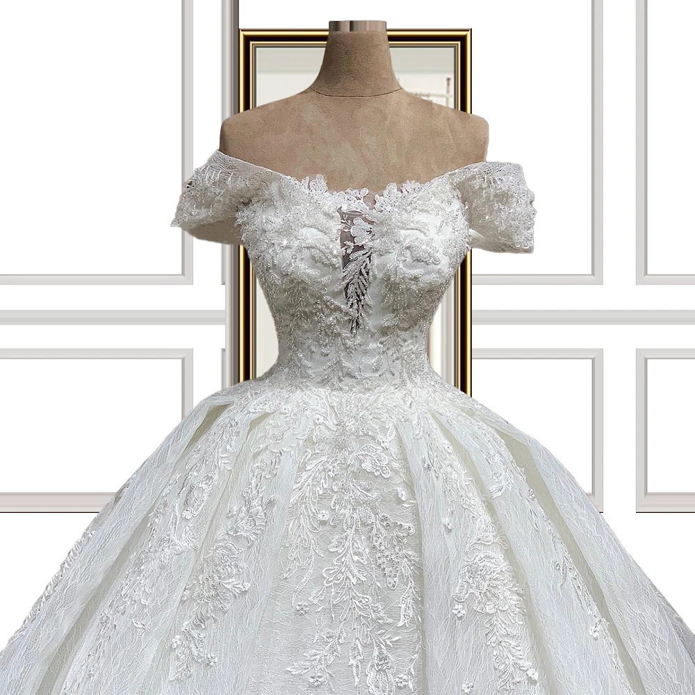 

Chapel Train vestito sposa Lace robes de mariee Off Shoulder Wedding Dress vestidos de novia 2020 alta calidad FOW32903