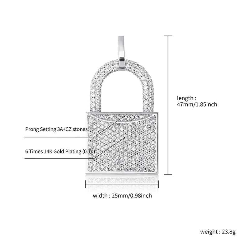 

JINAO 2020 NOW HIP HOP High Quality Personality Iced Out AAA+CZ Lock shaped Pendant With 4mm tennis chain Men and Women Jewelry