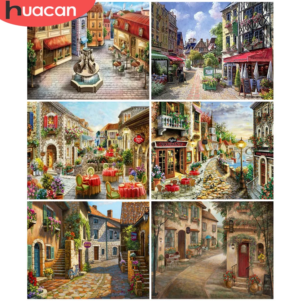 

HUACAN Oil Painting By Numbers House Landscape DIY Frame HandPainted Unique Gift Wall Art Picture By Number Flower Decoration