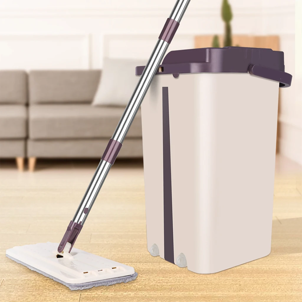 Дом уборки пола Швабра свободной рукой отжимная микрофибры шваброй ведро с трём