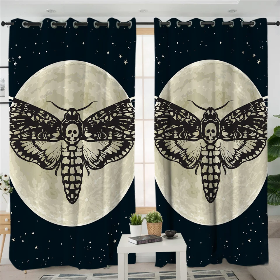 Black 1 Piece Постельные принадлежности Outlet Death Moth, занавеска для гостиной, готический череп, затемненная занавеска для спальни, синяя занавеска на окно с бабочкой, 1 шт., Прямая поставка - Цвет: Black 1 Piece