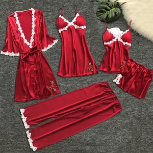 Сексуальная Женская пижама для женщин кигуруми Домашняя одежда ночнушка кружева пикантное нижнее белье, Белье для сна пижамы платье 5 шт. костюм h4