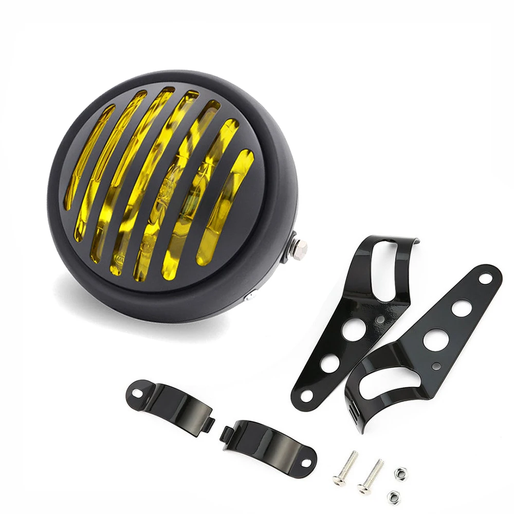 Light with Bracket Мотоциклетная фара черного металла Ретро 35 Вт галогенные фары подходит для CG125 GN125 CB CL Yamaha Suzuki Кафе Racer Bobber на заказ - Цвет: Light with Bracket