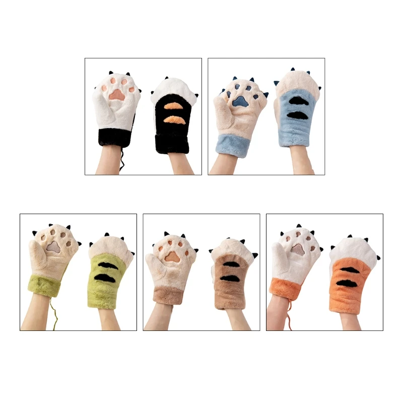 

Женские и мужские зимние перчатки, утепленные варежки, уютные плотные Перчатки, варежки в форме медвежьей лапы с мультяшным рисунком, зимни...