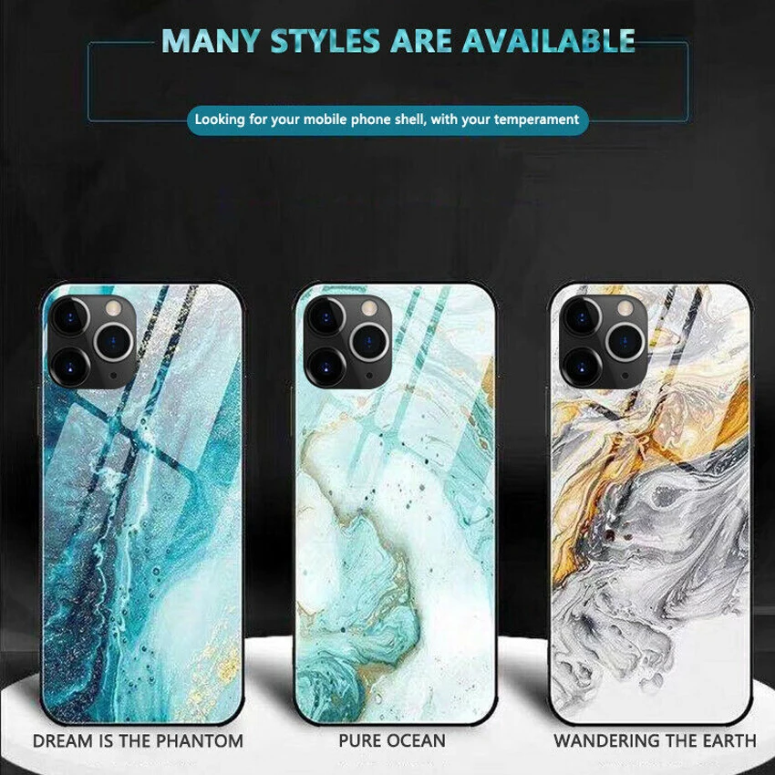 

Tempered Glass Phone Case For iPhone 11 Pro Max Cover Luxury TPU Hard Cases Color Edge Marble Glass Phone Case