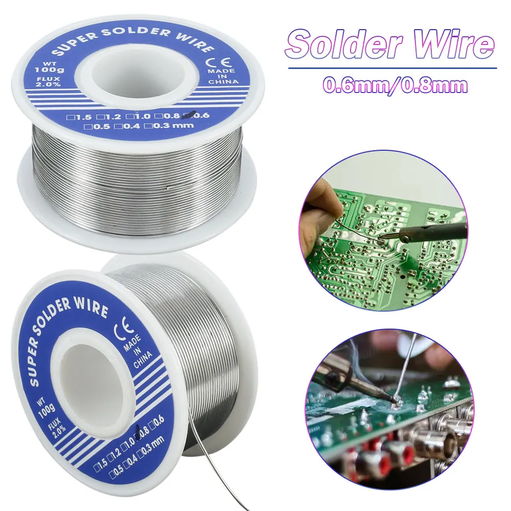 

100g 0.6mm/0.8mm Solder Wire With Flux Lead Tin Wire Roll No Clean Wire Solder For DIY Electrical Soldering Hobbyists
