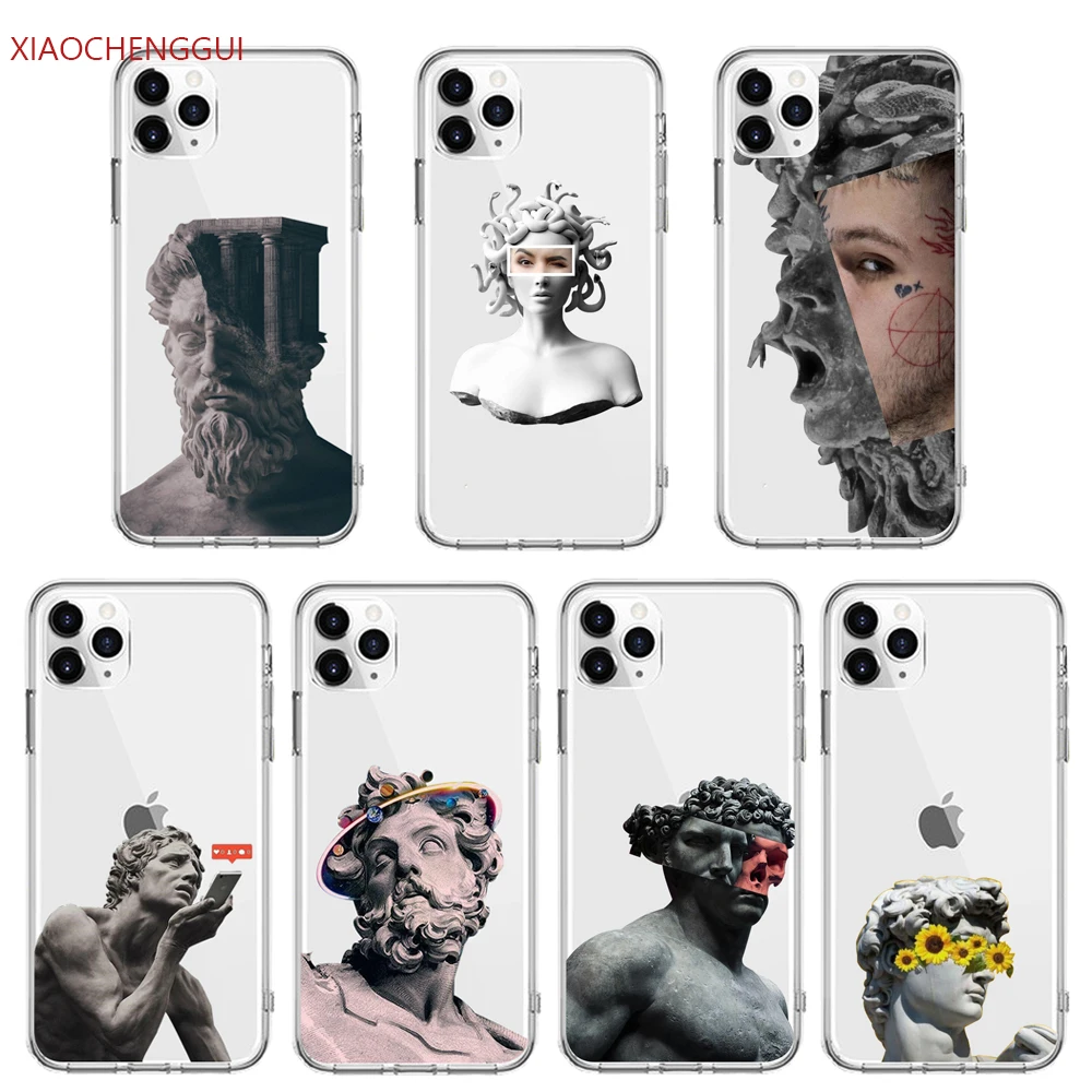 Прозрачный чехол для телефона Medusa с изображением статуи Дэвида iPhone 13 12 11 pro X XS Max XR