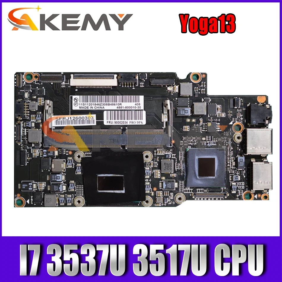Материнская плата Akemy для ноутбука Lenovo Yoga13 процессор I7 3537U 3517U DDR3 100%