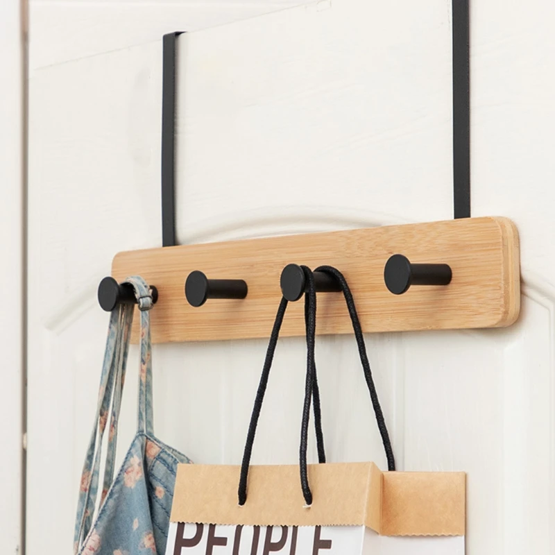 

E8BD Wooden Over the Door Hanger 4/5/6 Hook Heavy Duty Coat Rack for Bag Towel Hat Robes Scarves Storage Bedroom Bathroom Decor