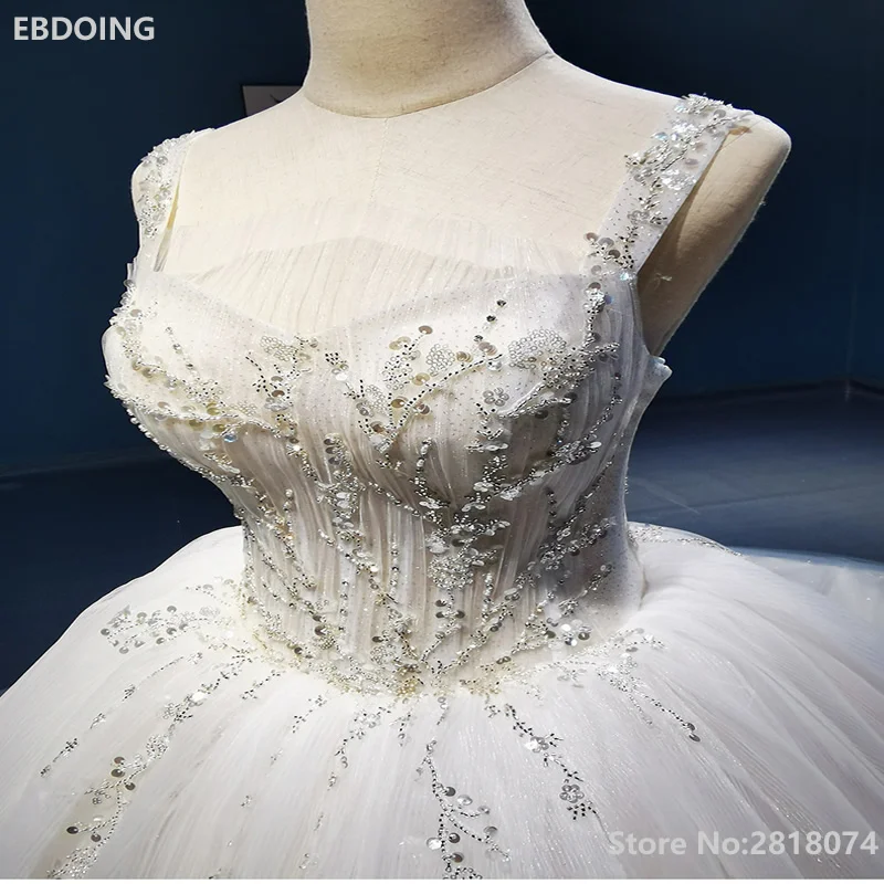 Потрясающее бальное платье свадебное с бисером длина до пола на лямках принцесса