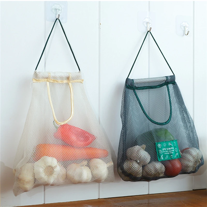 1/2PCS Mesh Net Reusable Hanging Storage Bags Fruit Vegetable Garlic Onion Organizer Home Hollow Bag Kitchen Accessories | Дом и сад