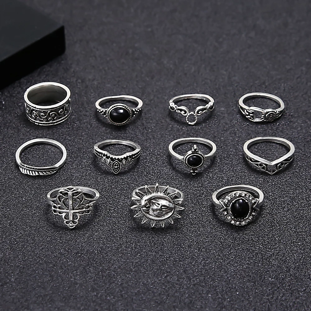 14 шт./компл. набор колец миди в богемном стиле с опалом серебристые кольца форме