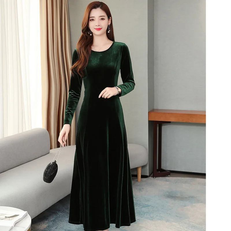 Приталенное бархатное платье с длинным рукавом весенние черные вечерние платья