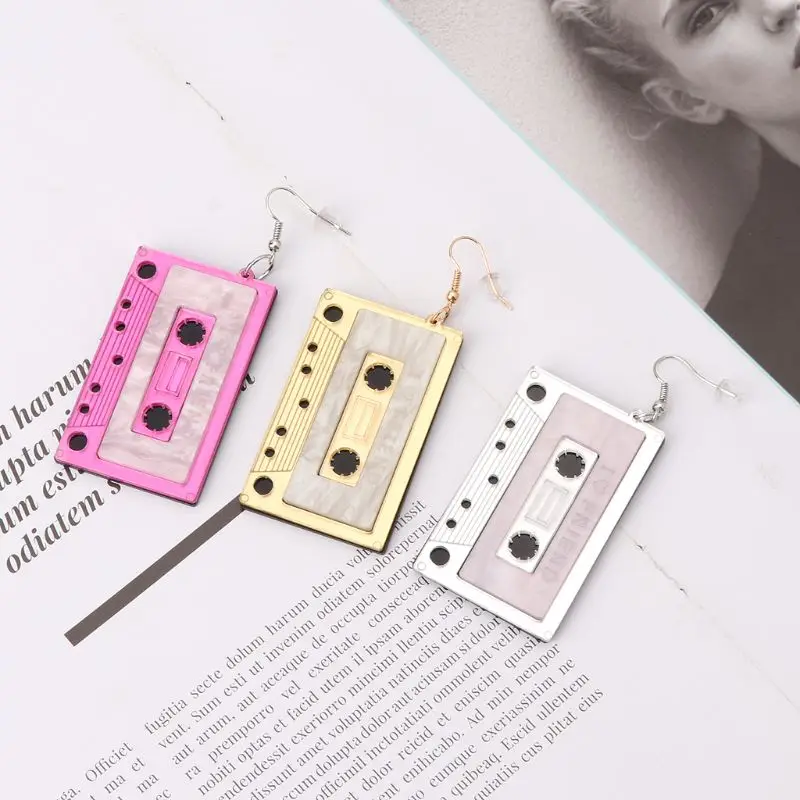

Retro Cassette Tape Dangle Cute Pretty Drop Earrings For Women Fashion Jewelry Pendant earring