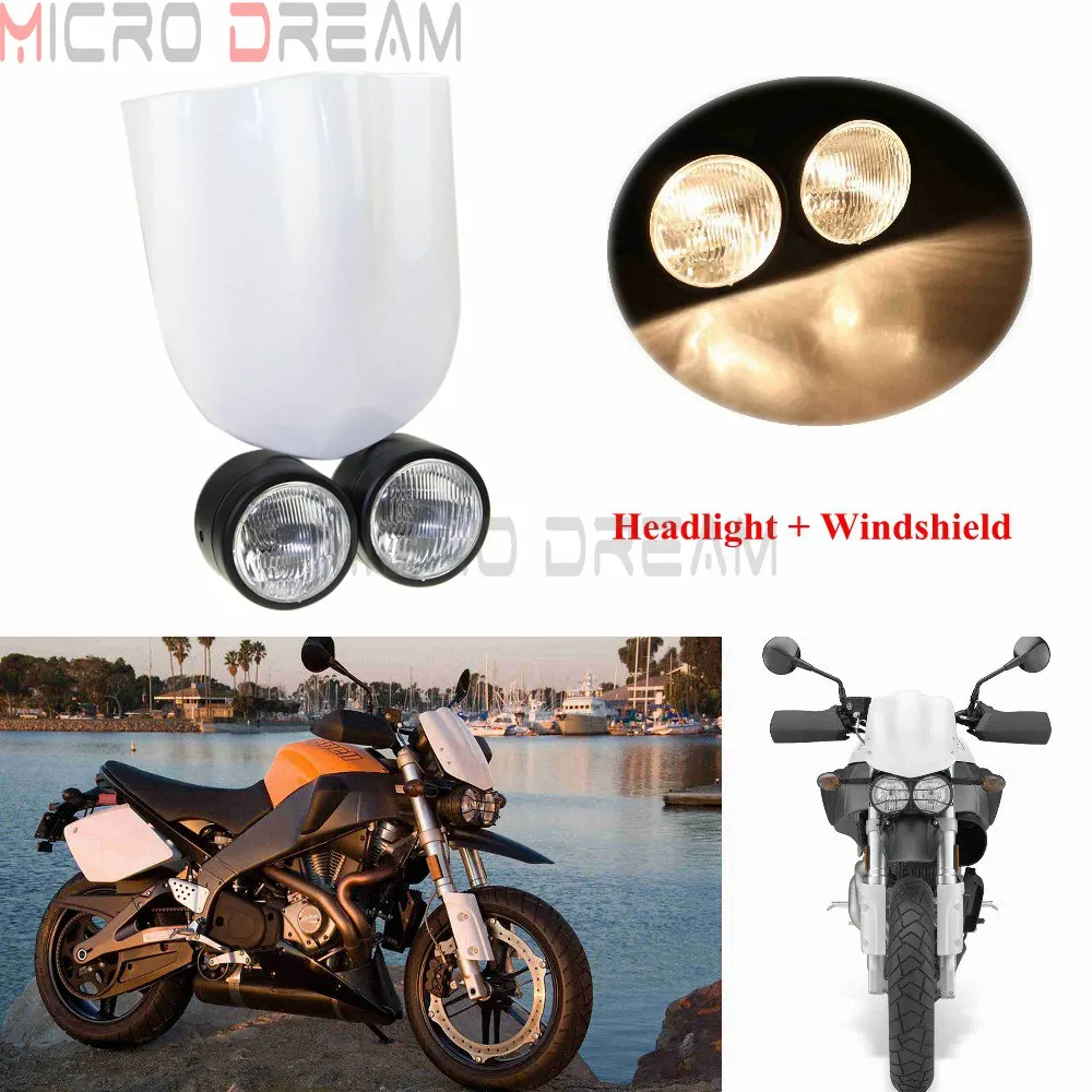 Черная мотоциклетная двойная фара для мотоцикла с ветровым стеклом велосипеды