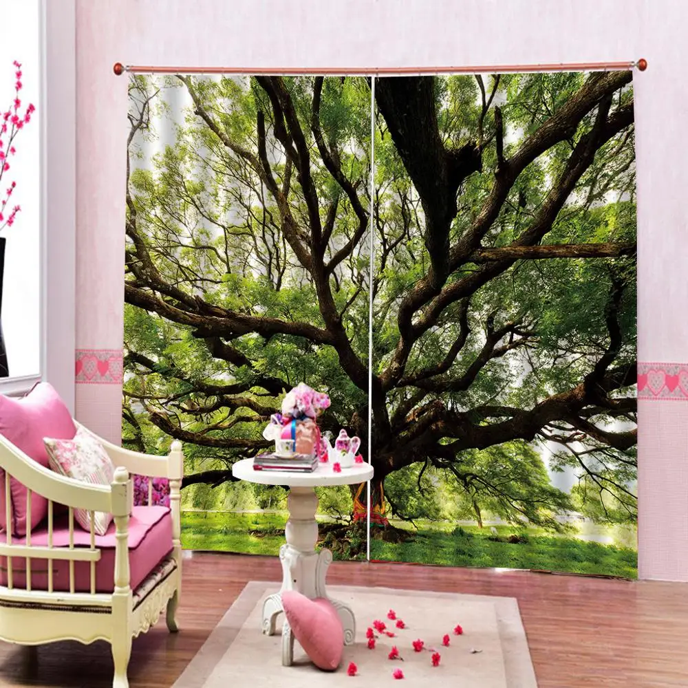 

Custom size forest big tree curtains Blackout curtain Drapes Living room Bedroom Decor 2 Panels Hooks Blackout Window Curtains