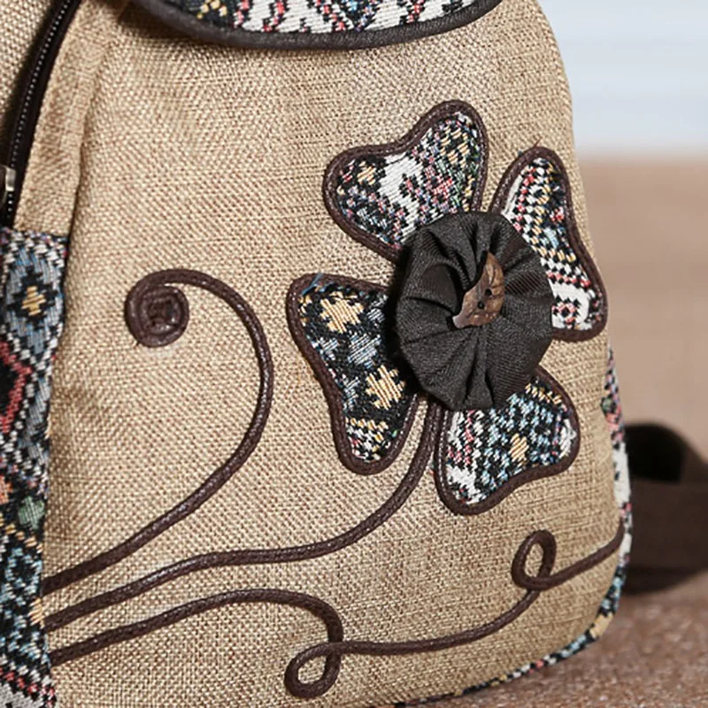 

Ethnic Embroidery Flower Woven Beaded Tassel Flap Ladies Backpack and Shoulder Bag