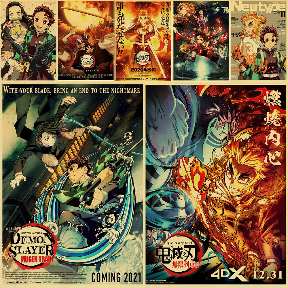 Новейший японский постер Dongman Demon Slayer Kimetsu no Yaiba Mugen Ressha Hen Ретро Декор стен для