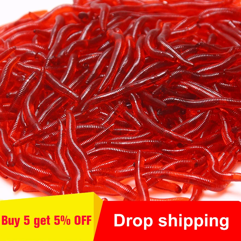 50 шт./лот Мягкая приманка для рыбалки имитирующая земляной червь красные черви