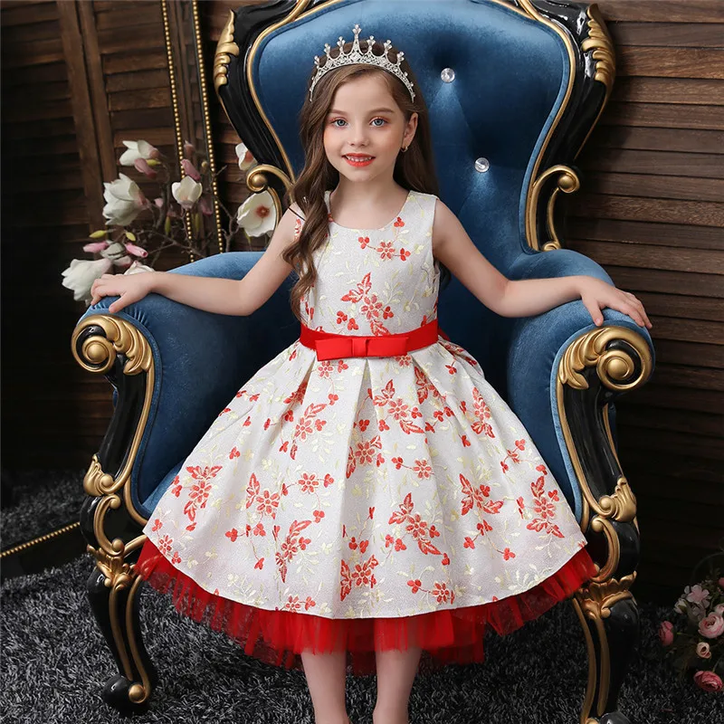 Платье кружевное с вышивкой для девочек элегантное вечернее платье принцессы