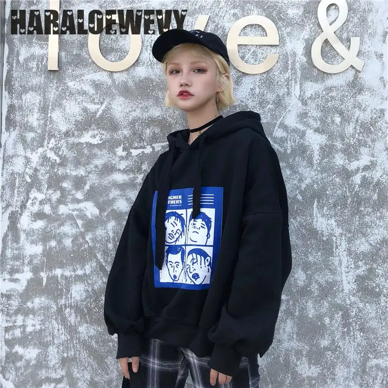 Fashion Sweatshirts Women 2018 Korean Ulzzang Harajuku Cartoon Printed Loose Hooded Sweatshirt Hoodies Female Casual Clothing | Женская