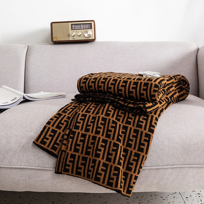 Manta n&oacute;rdica de lujo con doble letra F, manta tejida de dise&ntilde;ador famoso, suave y ligera, manta c&aacute;lida de invierno para la cama-1