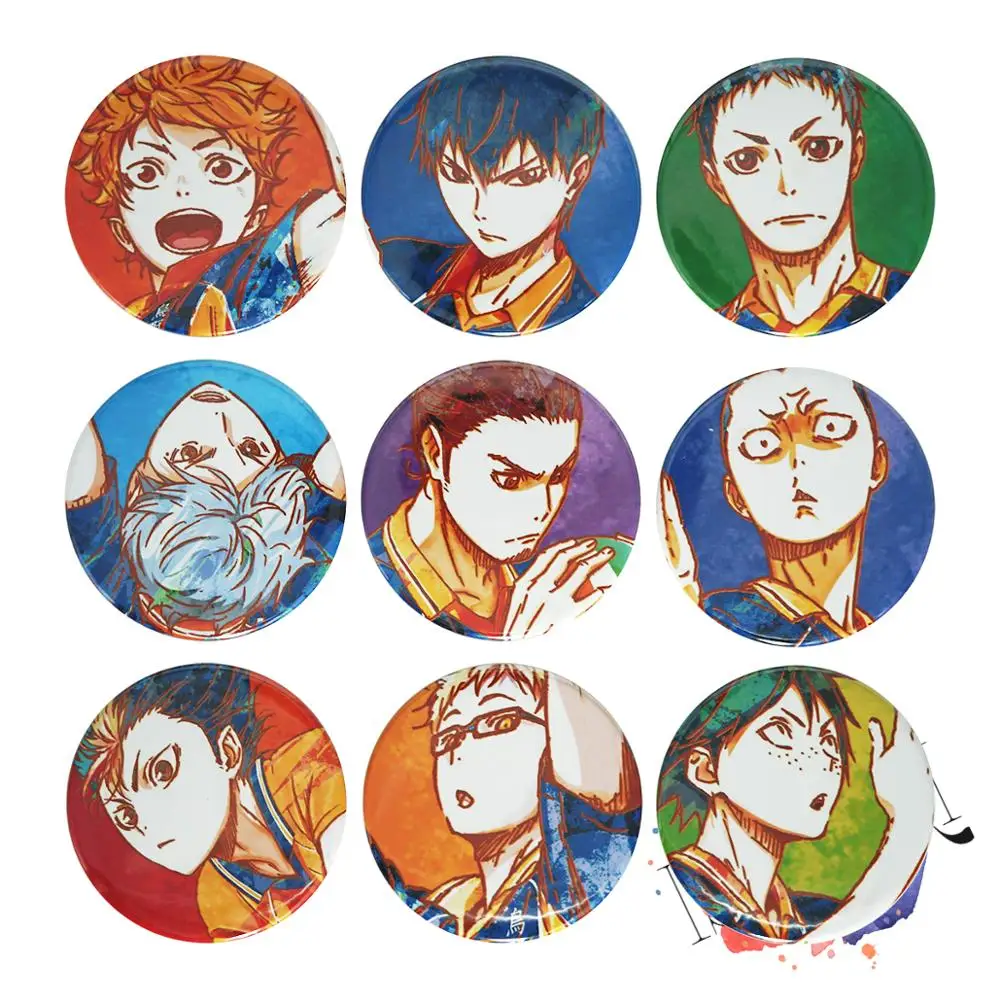 Haikyu! Значок аниме Shouyou Hinata Kageyama Tobio Tsukishima Kei Nishinoya Yuu Tadashi Haikyuu металлическая