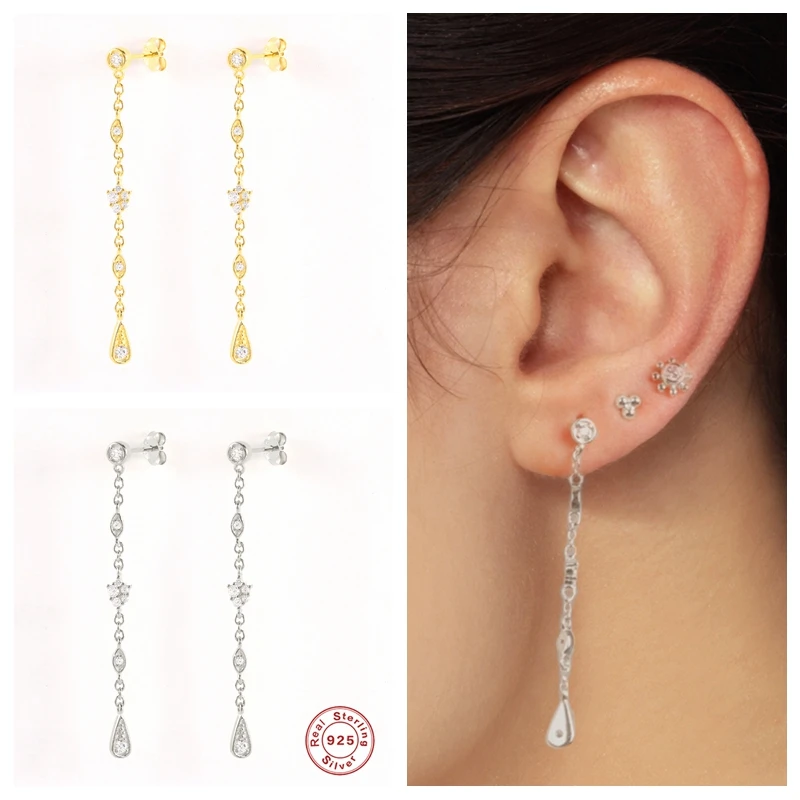 

Серьги-подвески женские из серебра 925 пробы с длинной цепочкой